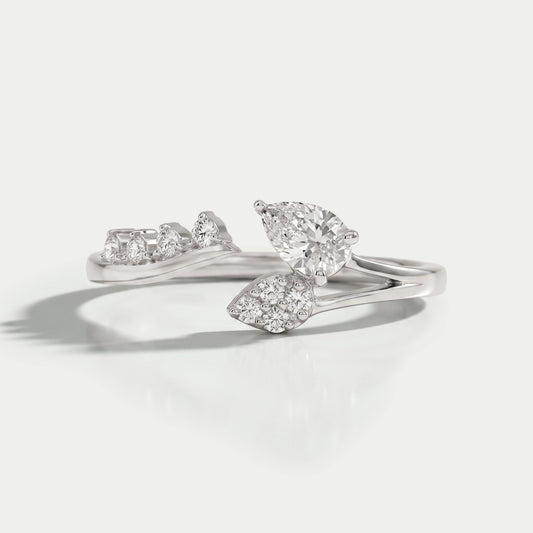 Pear Diamond Leaf Open Cuff Wedding Ring Rings
