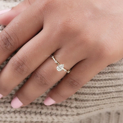 Pear Cut Lab Grown Accent Diamond Engagement Ring