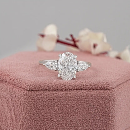 Three Stone Oval Shape Lab Grown Diamond Ring