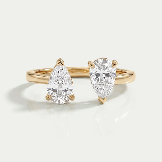 Two Stone Pear Lab Diamond Toi Et Moi Open Cuff Ring