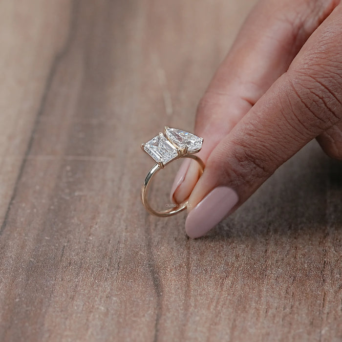 Pear and Emerald Lab Grown Diamond Toi Et Moi Ring