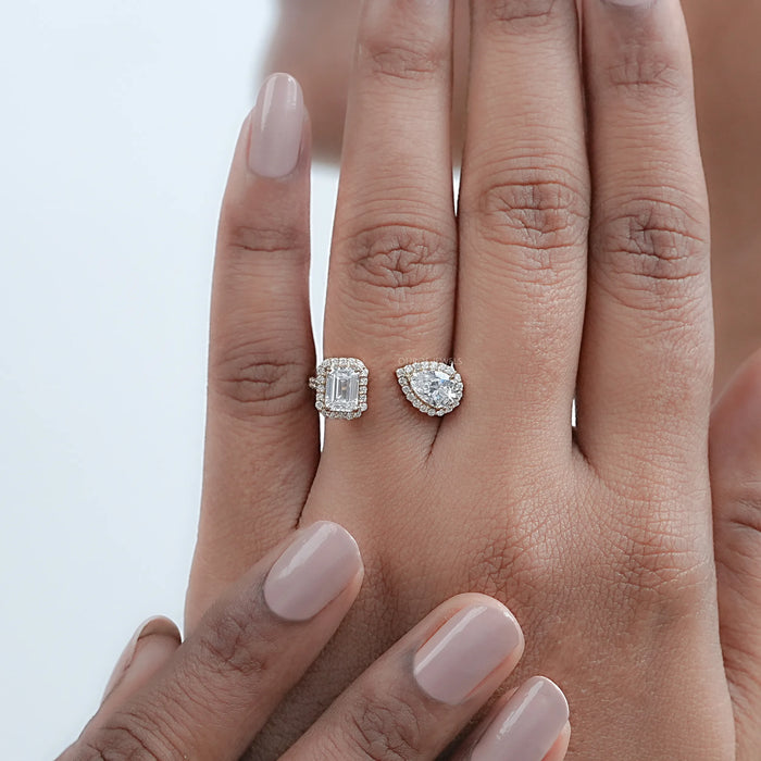 Pear And Emerald Cut Halo Toi Et Moi Ring
