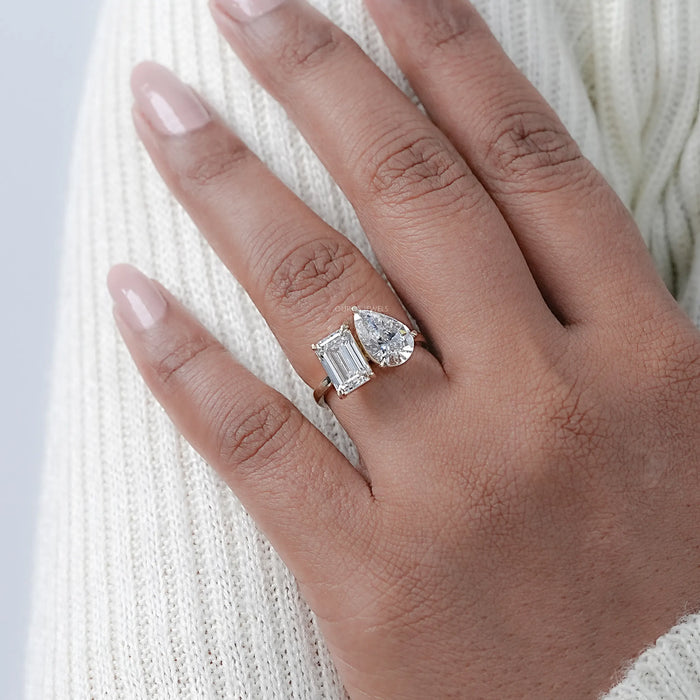 Pear and Emerald Lab Grown Diamond Toi Et Moi Ring