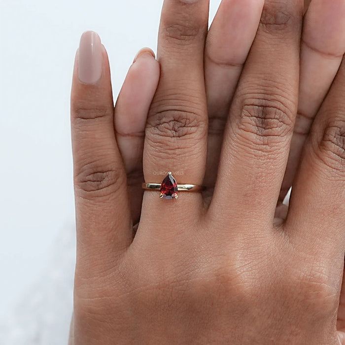 Garnet Pear Gemstone Solitaire Engagement Ring