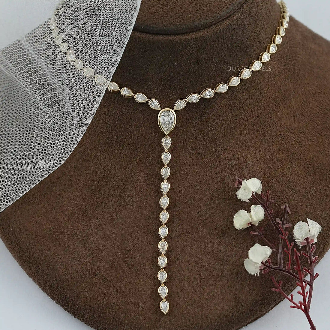 Pear Diamond Bezel Set Lariat Tennis Necklace Necklaces