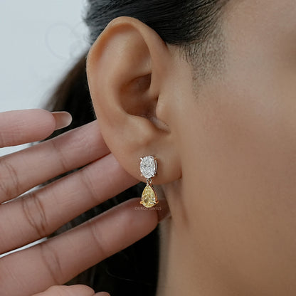 Marquise And Pink Pear Cut Lab Diamond Drop Earrings