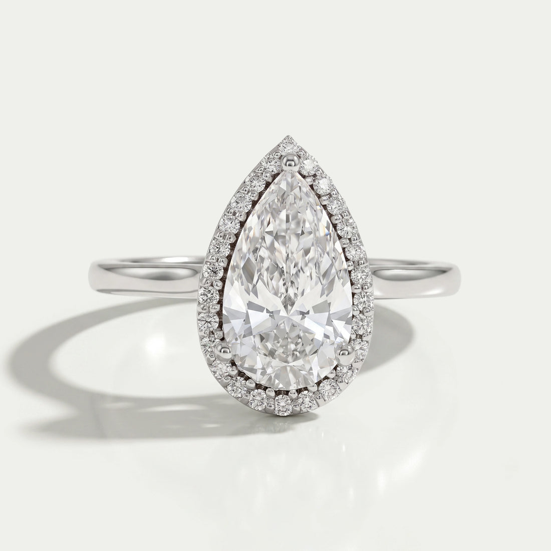 Pear Lab Diamond Halo Solitaire Engagement Ring Rings