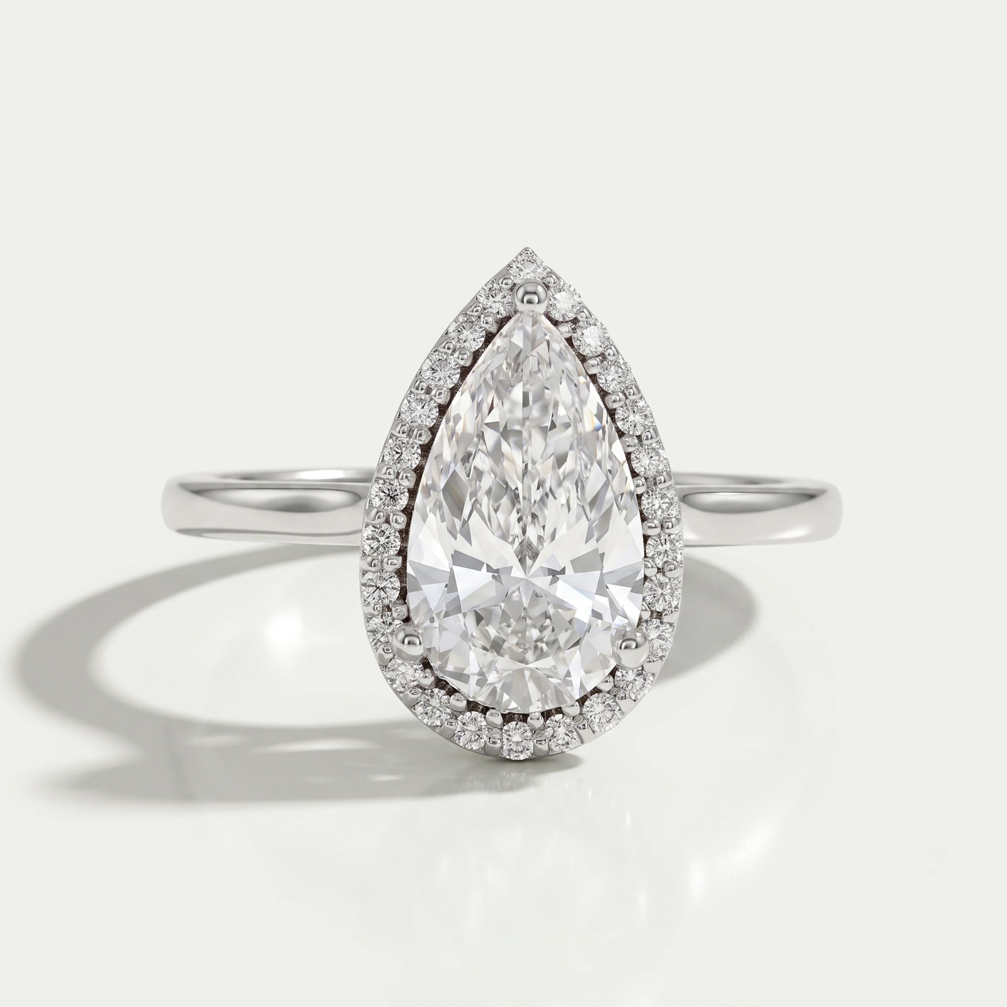 Pear Lab Diamond Halo Solitaire Engagement Ring Rings