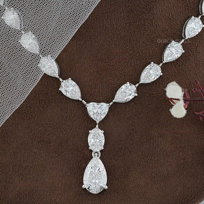 Pear And Heart Cut Lab Grown Diamond Lariat Necklace