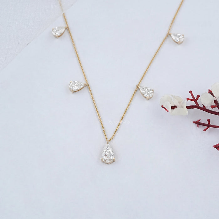 Pear Shape Lab Grown Diamond Station Necklace 