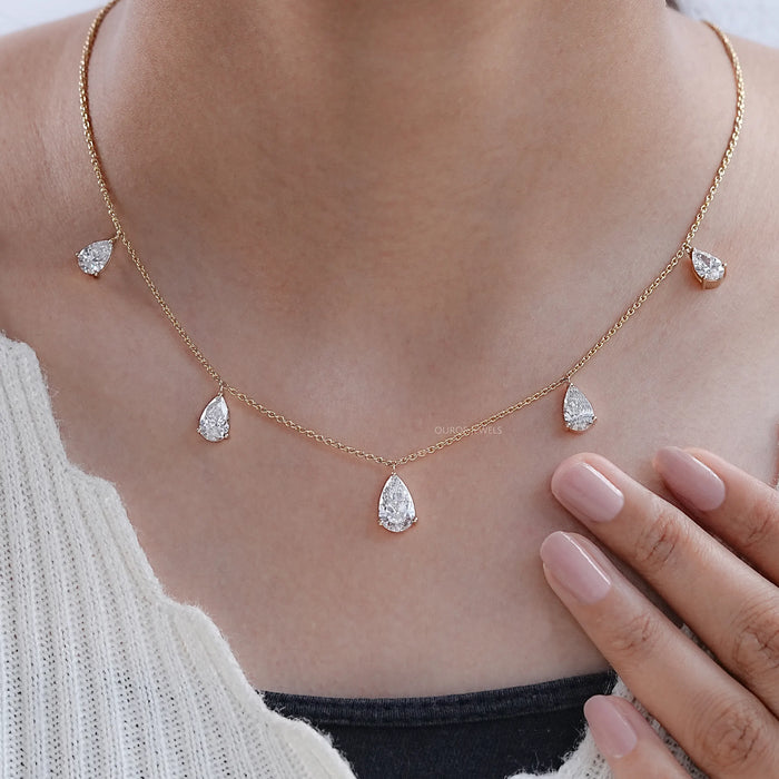 Pear Shape Lab Grown Diamond Station Necklace 