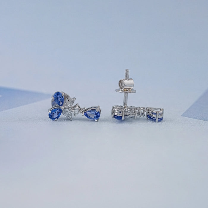 Sapphire Pear And Marquise Lab Diamond Drop Earrings