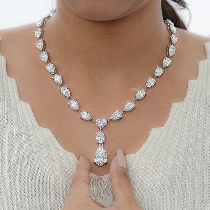 Pear And Heart Lab Diamond Lariat Drop Necklace