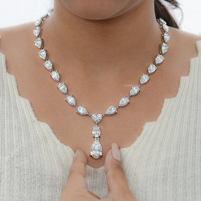 Pear And Heart Cut Lab Grown Diamond Lariat Necklace
