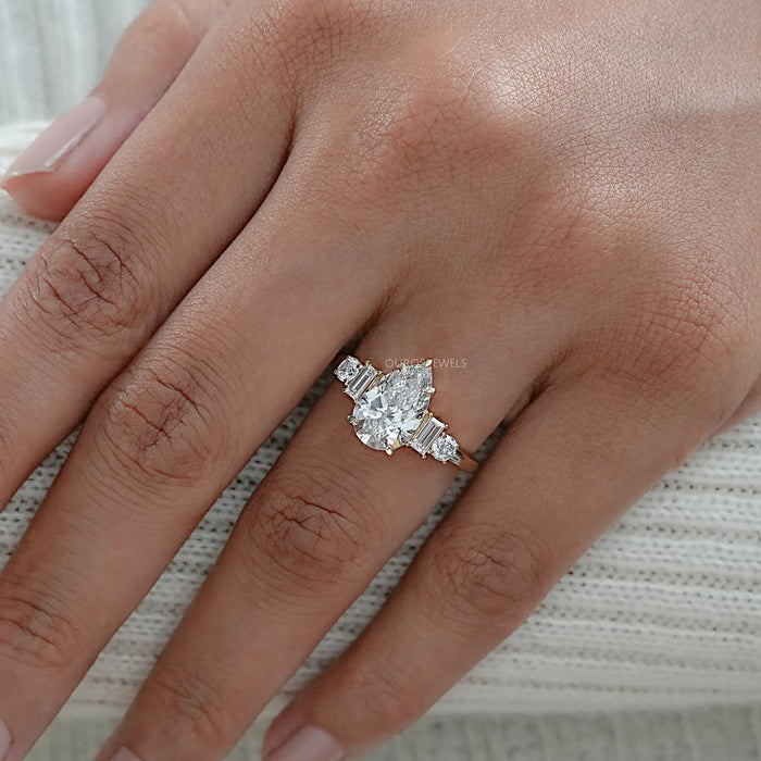 Pear And Baguette Diamond Five Stone Engagement Ring