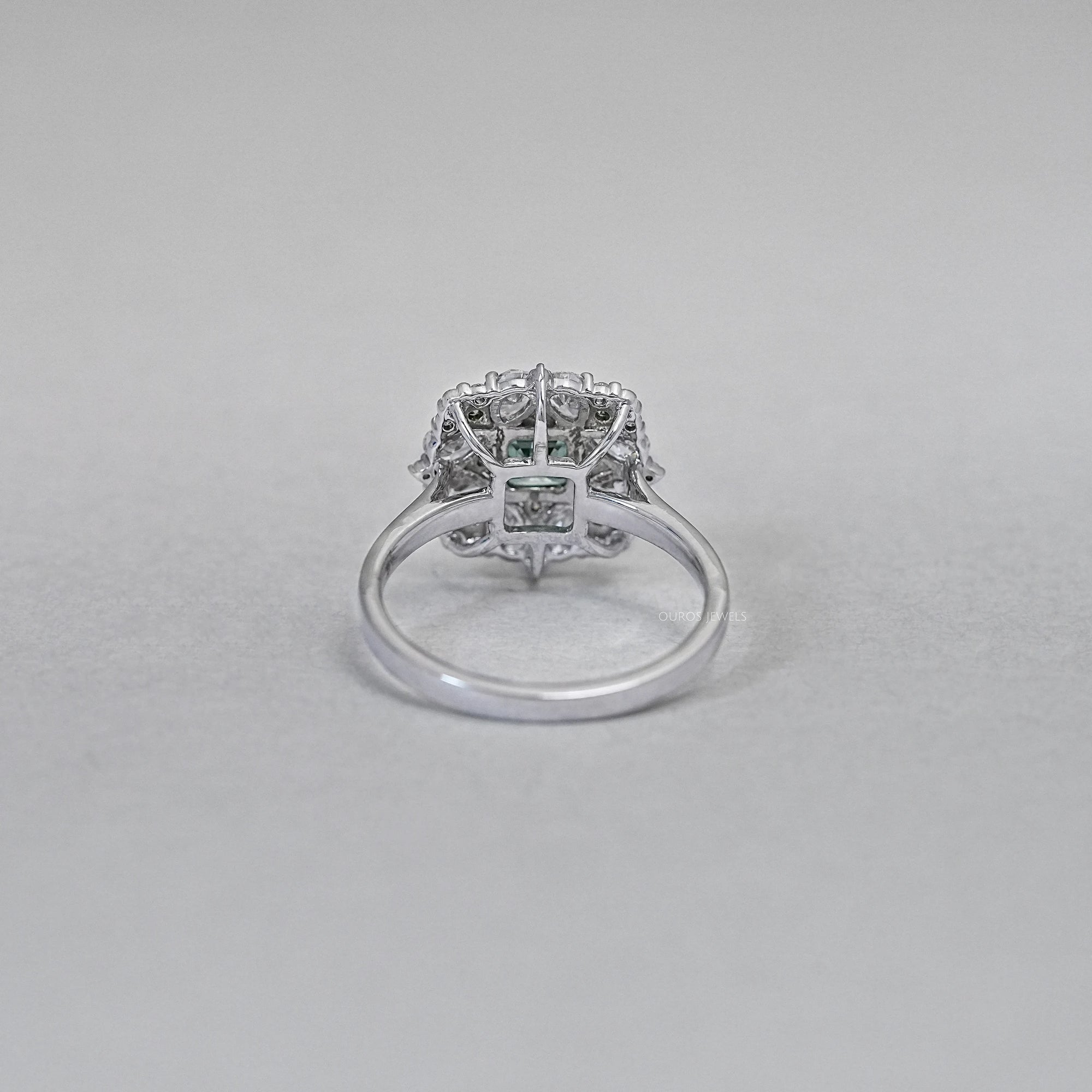 Asscher Cut Green Lab Diamond Cluster Engagement Ring Ring