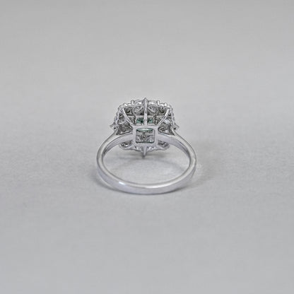 Asscher Cut Green Lab Diamond Cluster Engagement Ring Ring