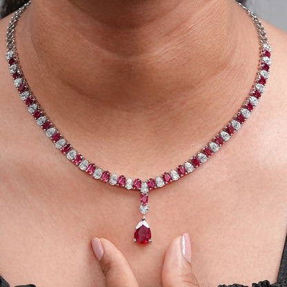 Ruby Pear And Oval Gemstone Necklace