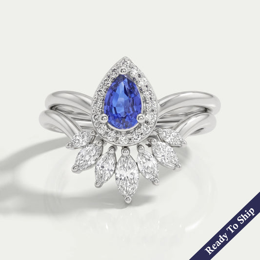 Sapphire Pear Gemstone Curved Wedding Ring