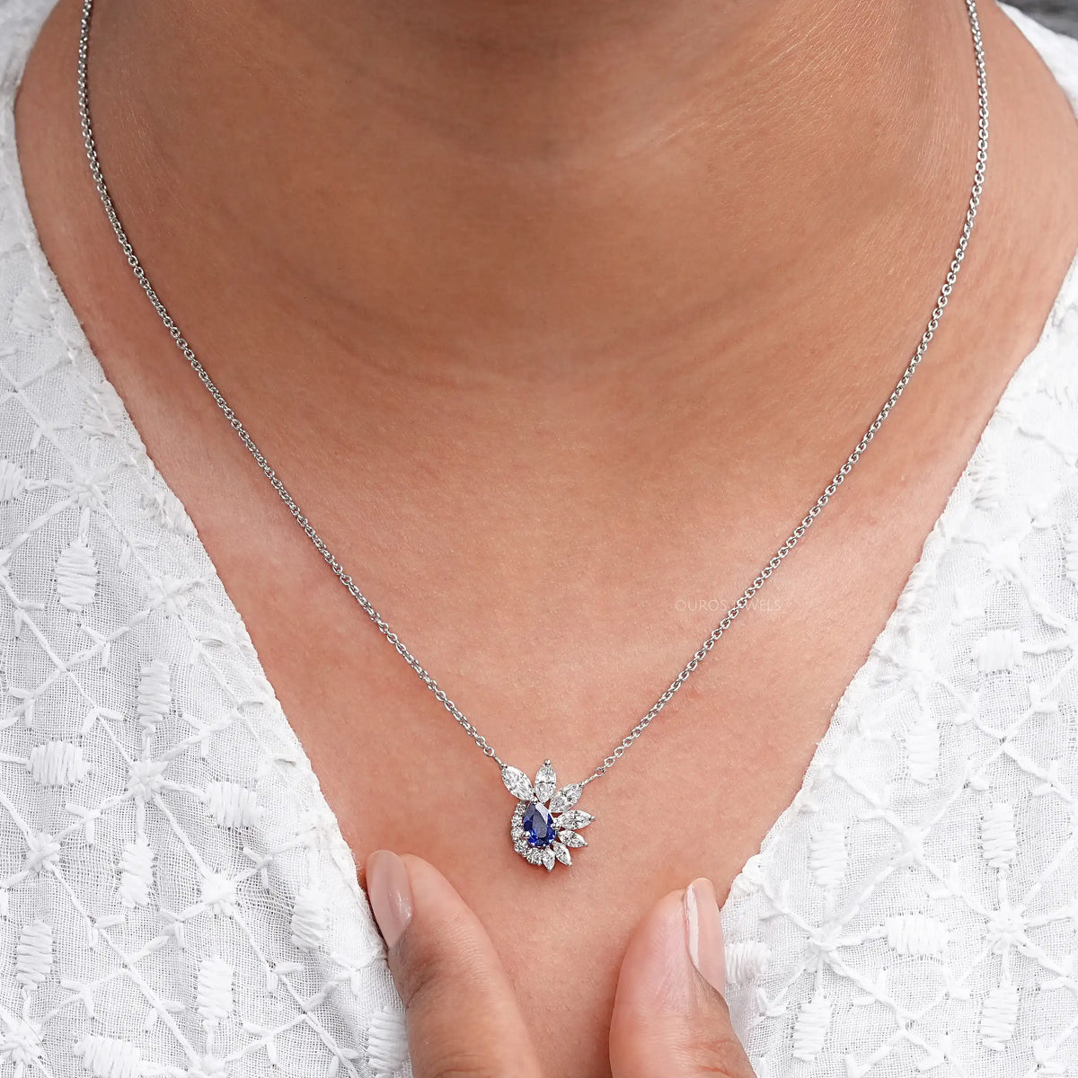 Sapphire Pear And Marquise Floral Cluster Pendant