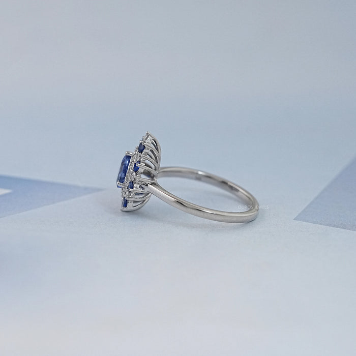Sapphire Pear And Double Halo Engagement Ring
