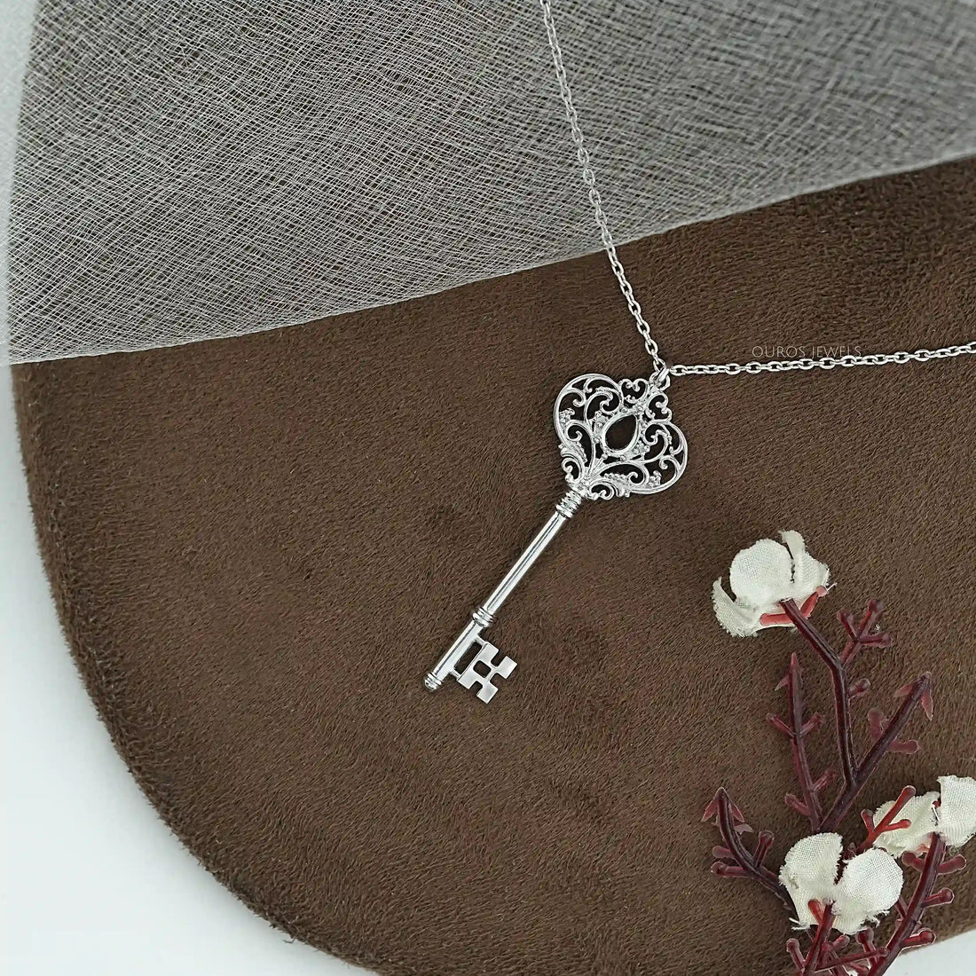 Key Shape Semi Mount Pendant Necklaces