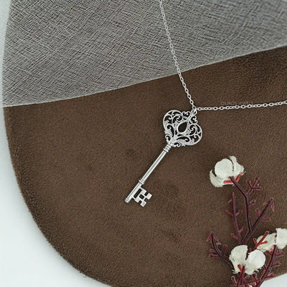 Key Shape Semi Mount Pendant Necklaces