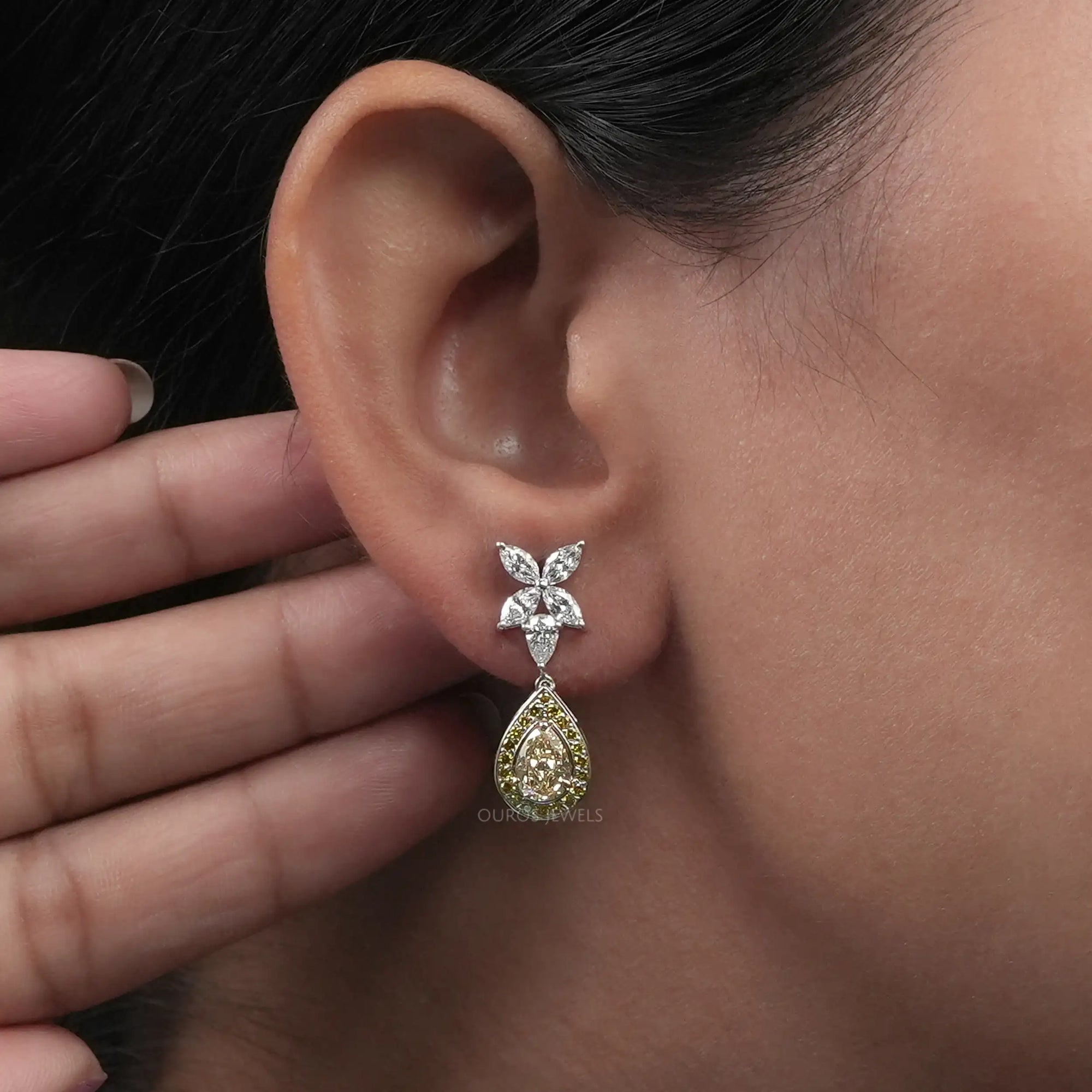 Pear Shaped Yellow Diamond Drop Earrings Earrings