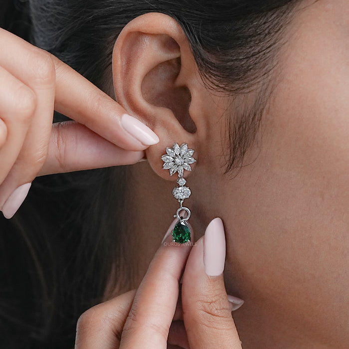 Drop Earring With Pear And Marquise Shape Diamond
