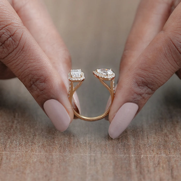 Pear And Emerald Cut Halo Toi Et Moi Ring