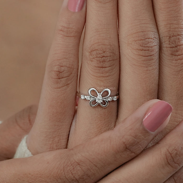 Pear Diamond Butterfly Shaped Wedding Ring