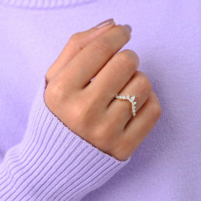 Pear and Round Diamond Curved Wedding Band