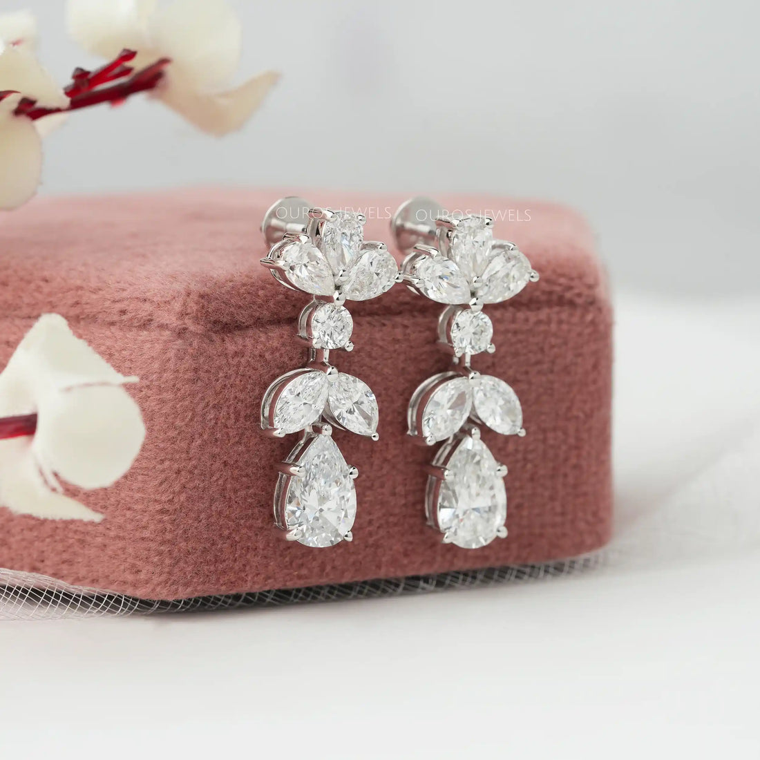 Pear And Marquise Cut Lab Grown Diamond Drop Earrings