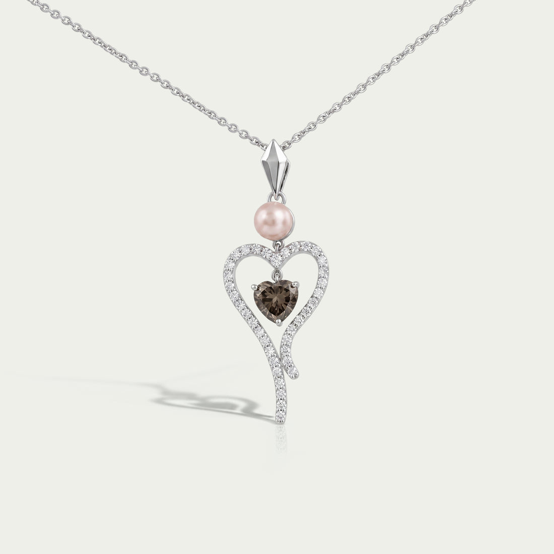 Pearl And Olive Heart Diamond Pendant Necklaces