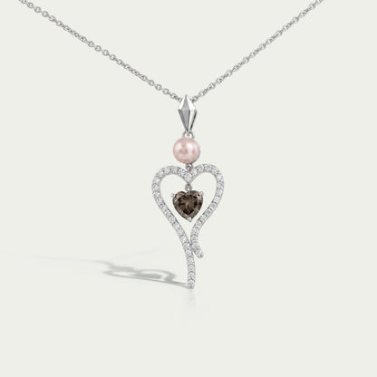 Pearl And Olive Heart Diamond Pendant Necklaces