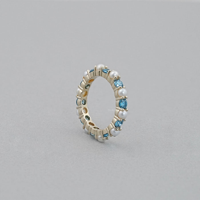Pearl Gemstone And Diamond Wedding Band