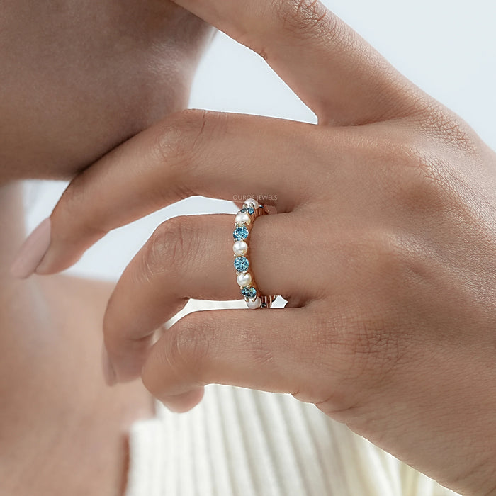 Pearl Gemstone And Diamond Wedding Band