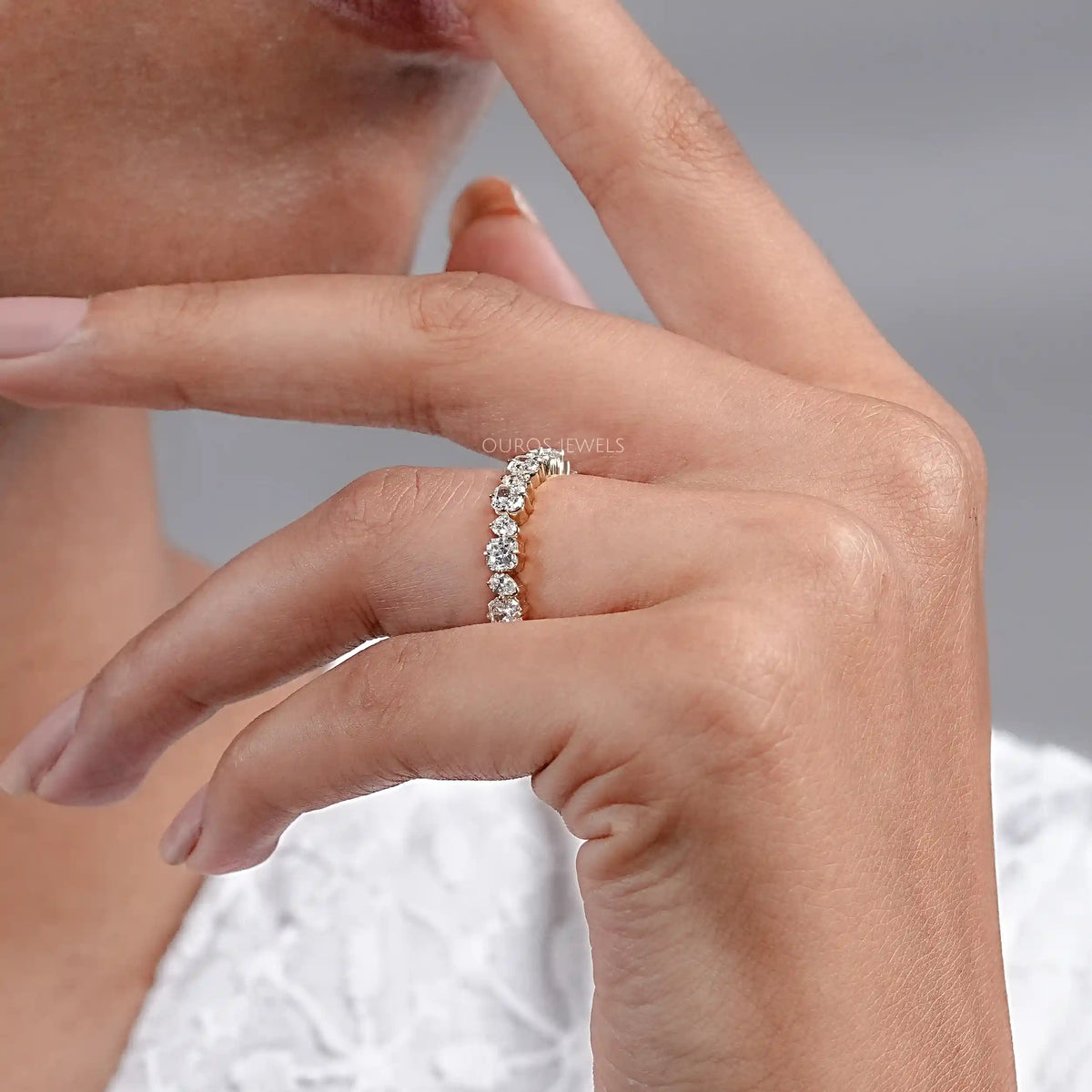 Square Radiant And Pear Cut Lab Diamond Half Eternity Band Rings