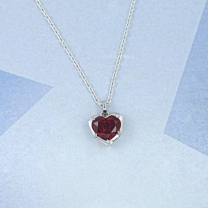 Pigeon Blood Heart Gemstone Bezel Set Pendant Necklaces