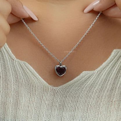Pigeon Blood Heart Gemstone Bezel Set Pendant Necklaces