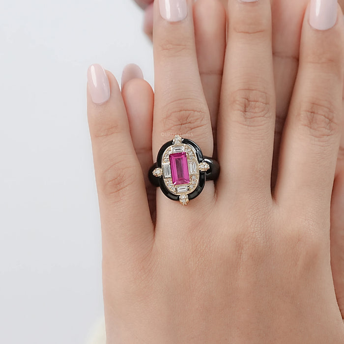 Sapphire Baguette With Enamel Cocktail Ring 
