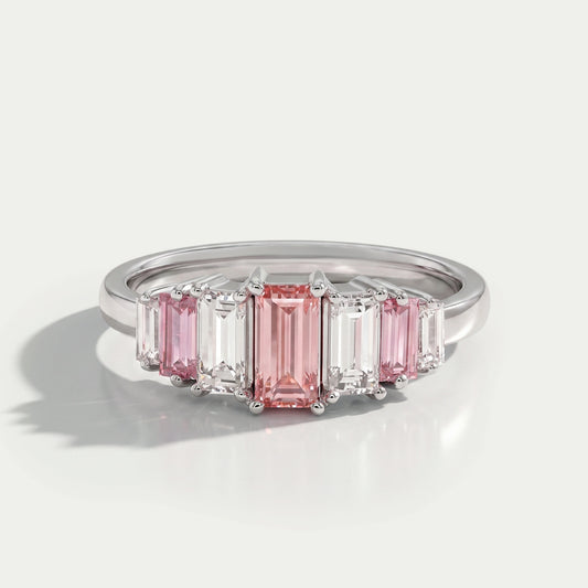 7 Stone Pink Baguette Cut Lab Diamond Anniversary Ring Rings