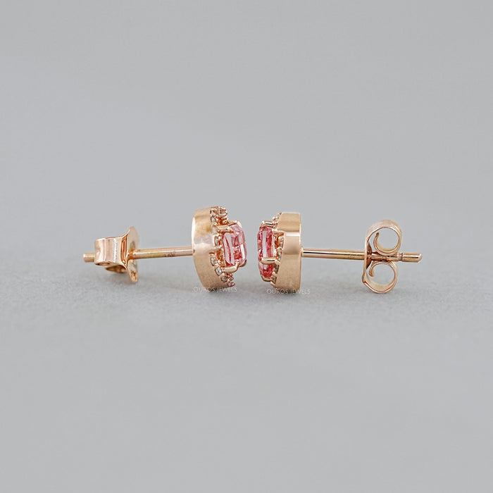 Halo Stud Pink Sapphire Earrings