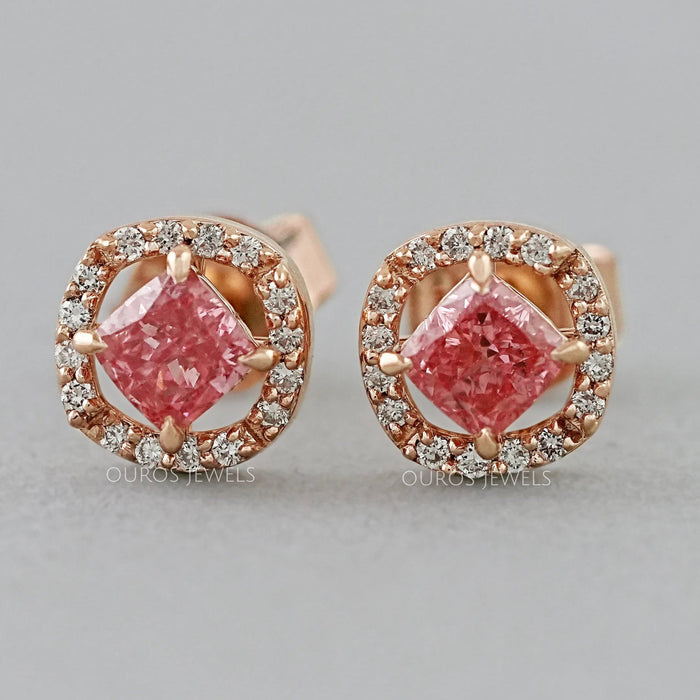 Halo Stud Pink Sapphire Earrings