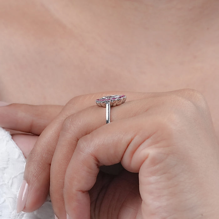Old Mine Oval Cut Pink Halo Floral Engagement Ring