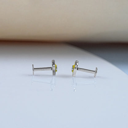 Pink Lab Diamond Yellow Enamel T shirt Stud For Kids