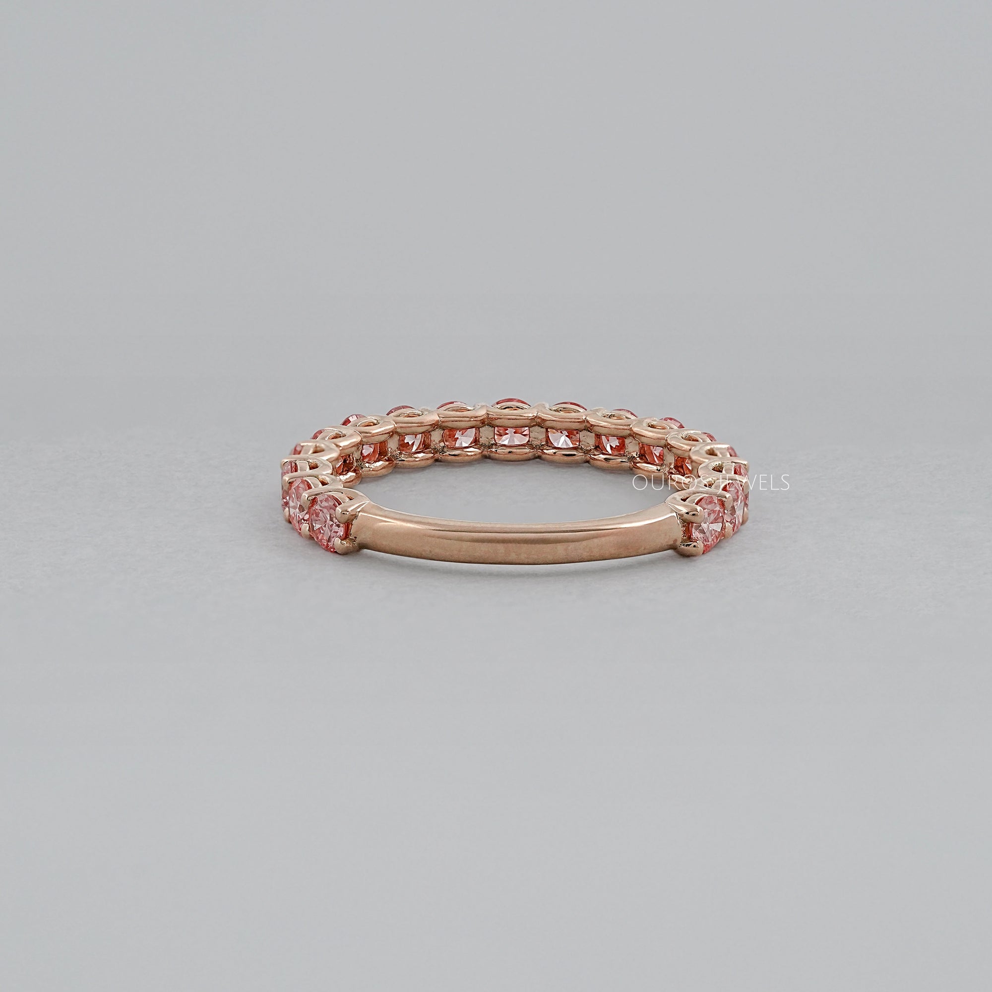 Pink Round Cut Lab Diamond Half Eternity Wedding Ring