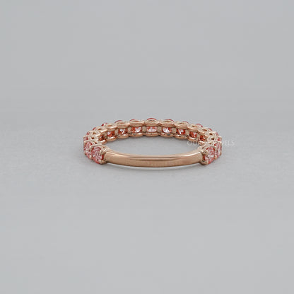 Pink Round Cut Lab Diamond Half Eternity Wedding Ring