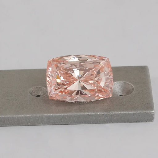 front view of 5.40 carat modified pink cushion cut lab created diamond loose