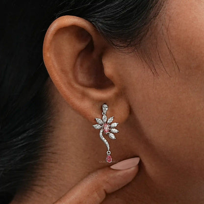 Flower Shape Pink Pear & Marquise Shape Earrings Earrings